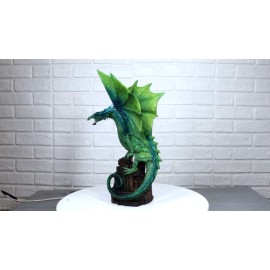 Green Terra Wyvern Monarch Dragon Perching On Medieval Castle Tower Figurine
