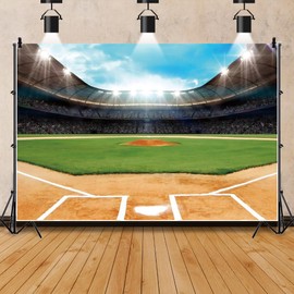 Leowefowa 10x8ft Baseball Field Photography Backdrop Baseball Stadium Sport Themed Background Blue Sky Cloud Green Grass Outdoor Party Banner Decor Photo Supplies Prop