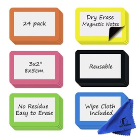 Dry Erase Magnets Set - 24 Pack - 3x2 in Whiteboard Magnetic Notes Planning Pads Labels - Small White Board Magnet Strips Name Tags for Home and Office