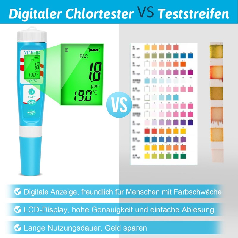 pH Chlor Messgerät, Pool pH Leitfähigkeit Messgerät, Digitales ORP Messgerät,