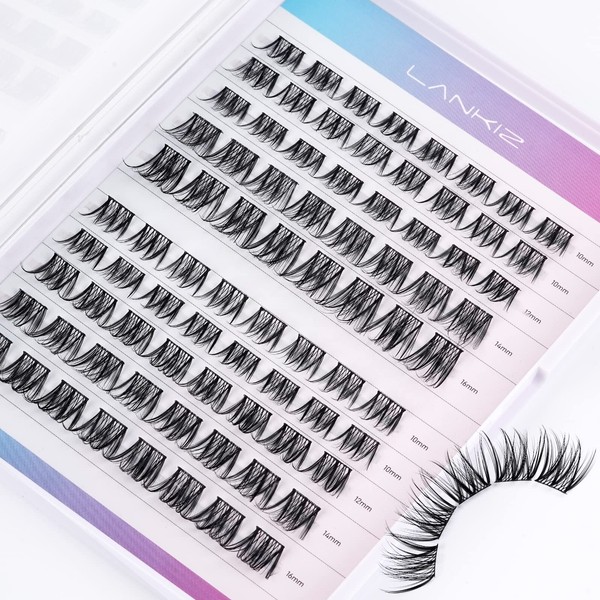 LANKIZ DIY Eyelash Extensions Wispy, Lash Clusters Individual Eyelashes, 80 Cluster C+ D Mix Curl, Soft and Lightweight 10-16 mm Mix Resuale Wide Band + Mix Stylefor Home Use (Hybird/C/D)