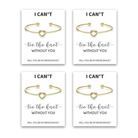 Bridesmaid Bracelet Gold Love Knot Bracelet for Women Tie The Knot Bracelets Bridesmaid Gifts with a Card I Can't Tie The Knots Without You Will You Be My Bridesmaids