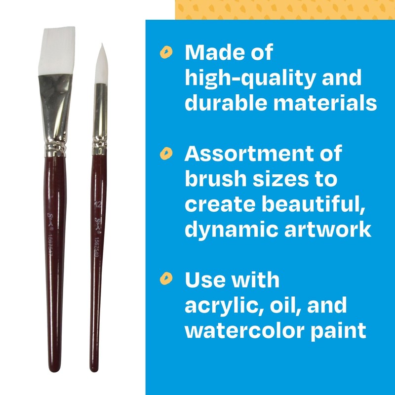 Sax Optimum White Synthetic Taklon Paint Brushes, Assorted Sizes, Set