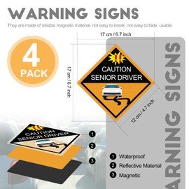 Chunful 4 Pcs Funny Prank Caution Senior Driver Car Magnet Sign Gag Gifts Over The Hill Elderly Driver Magnet for Car Bumper Sticker 50th Grandma and Grandpa Decoration Supply (Reflective)