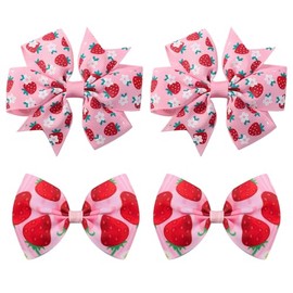 4PCS Strawberry Hair Bow Clip Strawberry Ribbon Bows with Alligator Clips Barrettes Girls Hair Accessories for Girl Toddlers Baby Gifts
