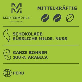 Martermühle Organic Coffee Office Mix 1 kg Whole Beans Medium Strength I Arabica I Aroma: Cocoa I Whole Coffee Beans Gently Roasted Low Acid