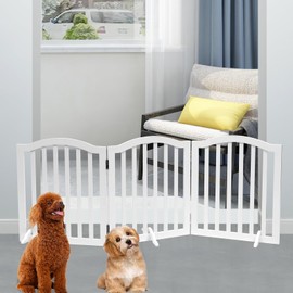 Foldable Wooden Dog Gate - 3-Panel Freestanding Pet Fence, 23.6 Inches, White - Suitable for Doorways & Stairs, Also Works as Baby Gate.