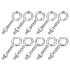 PATIKIL M5x30mm Eye Bolts, 10 Pcs Carbon Steel Threaded Eyebolt Eye Hooks Screws with Nut for Hanging or Securing Cables Silver