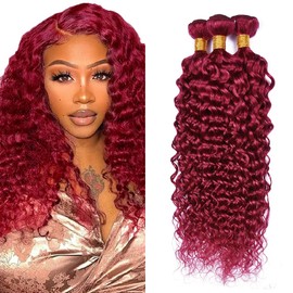Dark Burgundy Bundles Human Hair 99J Water Wave 3 Bundles 16 18 20 inch CnumGunm Brazilian Remy Hair Red Bundle for Women