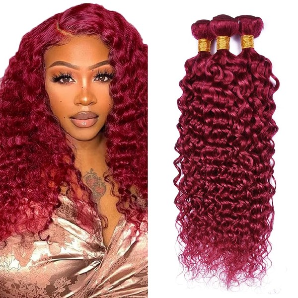 Dark Burgundy Bundles Human Hair 99J Water Wave 3 Bundles