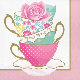 Creative Converting Floral Tea Party Teacup Napkins, 16 ct, Multicolor, 6.5"