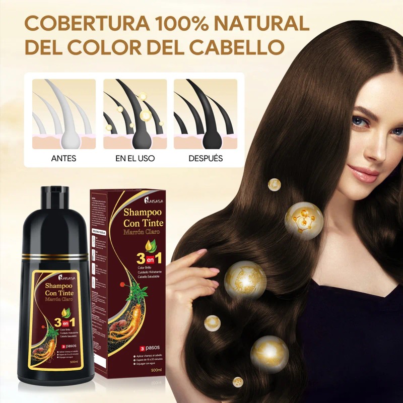 Kaisasa Shampoo Con Tinte Cubre Canas Natural Jengibre Maroon