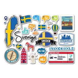 A5 Sticker Sheet Sweden Landmarks Vinyl Stickers - Swedish Stockholm Map Flag Travel Holiday Country Language City School Scrapbook #83355