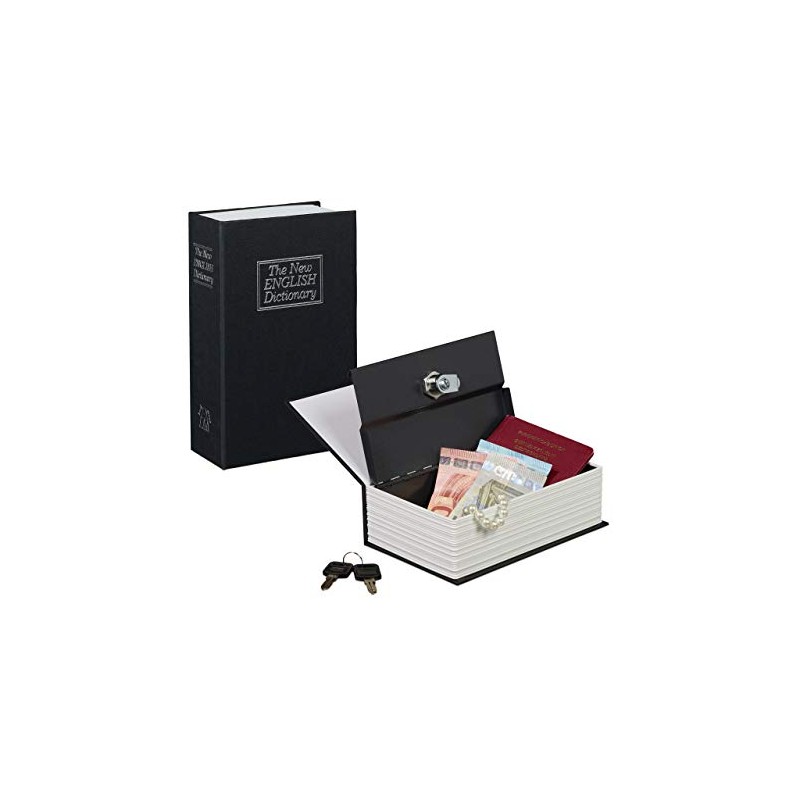 Relaxdays Safe with Key in Book Shape Steel Compartment, Black,