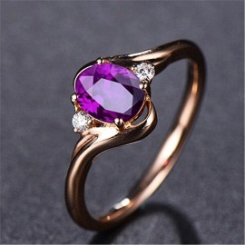 Unbranded 14K Rose Gold Plated Adjustable Purple Crystal Amethyst Ring for Women Gifts