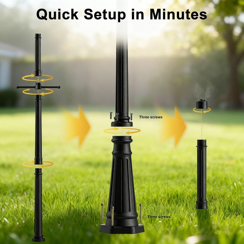 76" Black Cast Aluminum Lamp Post | with Crossbars &
