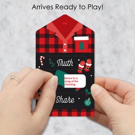 Big Dot of Happiness Christmas Pajamas - Holiday Plaid PJ Party Game Pickle Cards - Truth, Dare, Share Pull Tabs - Set of 12