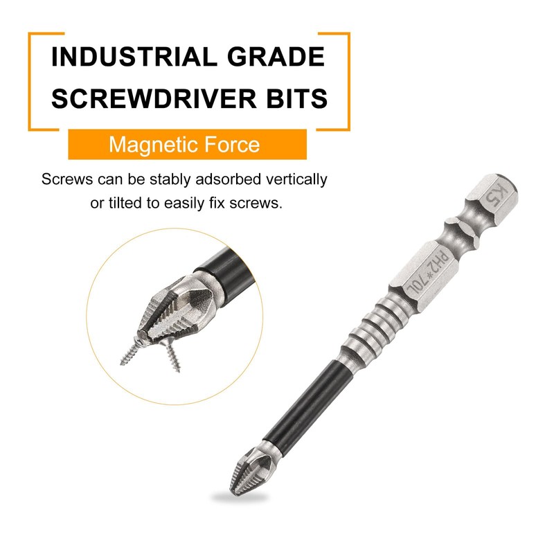 sourcing map 5pcs Phillips Screwdriver Bit PH2 Serrated Tip 1/4"