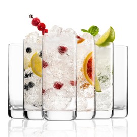 BENETI Premium Tall Glass Cups, Highball Drinking Glasses Set of 6 | Highly Durable Clear Crystal Glasses Set, for Water or Juice, Great for Home, Parties and Gifts