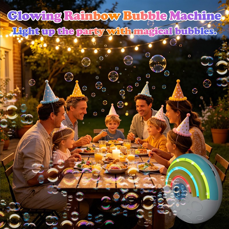 BUBOJOY Macchina Bolla per Bambini, Macchina Bolle Arcobaleno Automatica 2000+