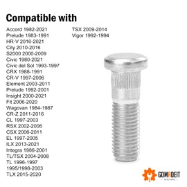 GOMADEIT 10pcs Wheel Studs fits for Honda CR-V Civic Accord City Element Prelude S2000 Acura TL TLX TSX EL CL CSX RSX Integra Wheel Studs 1980-2023 replac 610-269