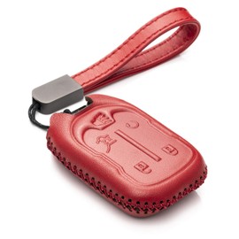 Vitodeco Genuine Leather Smart Key Fob Case with Leather Strap Compatible for GMC Acadia, GMC Terrain 2017 - 2025 (5-Button, Red)