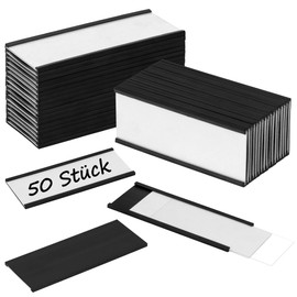 Meetory Magnetic Labels 25 mm x 50 mm, Pack of 50 C-Profile Label Holder, Magnetic Labels with Paper Insert and Protective Film, Name Badges Magnet for Metal Shelf, Locker and Whiteboard