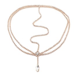 Rhinestone Layered Head Chain Jewelry Waterdrop Wedding Headband Chains for Women Goddess Crystal Headpieces Birthday Hair Accessories (Gold)