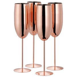 Oak & Steel - Set of 4 Rose Gold Champagne Flutes (10oz) Stainless Steel Stemmed Champagne Glass for Mimosa, Party Toasting, Gift for Bride & Grown, Wedding, Birthday, Anniversary, Christmas