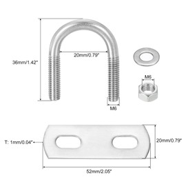 QUARKZMAN Set of 8 U Bolts M6 x 18 mm ID x 36 mm Length Round U U-Bolt Stainless Steel 304 Clamp Clamps U Bolt with Thread Nuts Frame Plate Washer for Pipe Mounting