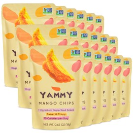 Yammy Dried Mango Chips (Pack of 18), 1 Ingredient Superfood Snack, Low Calorie, Healthy Unsweetened Mango Fruit Slices, Yummier Than Freeze Dried, No Sugar Added, Individual Packs, Gluten Free, Vegan