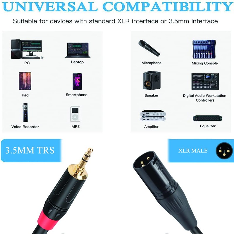 LFHUKEJI 3.5mm 1/8 inch to XLR Male Microphone Unbalanced Cable,TRS