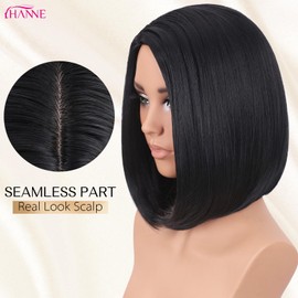 HANNE Short Bob Wig Natural Black Shoulder Length Straight Bob Wig Side Part Short Hair Wig for Women Black Bob Wigs for Daily Use