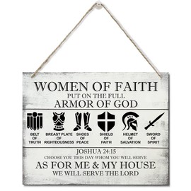 Printed Wood Plaque Sign Wall Hanging, Put on the Full Armor of God Quote Scripture Rustic Men Of Faith Hanging Wall Plaque Wood Signs, Joshua 24:15 Christian Sign