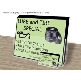 Marketing Holders Brochure Holder for 11" Wide Flyers and 3.5" x 2" Business Cards Clear Acrylic Slant Back Display Countertop Organizer Stand for Retail and Office Magazines and Catalogs