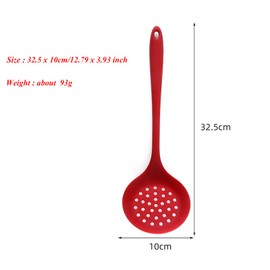 Silicone Skimmer Spoon Set 2, Non-Stick Cooking Slotted Colander Spoon Skimmer Strainer, Kitchen Sink Ladle Strainer Silicone Filter Spoon with Long Handle,Red and Black 32.5X10CM