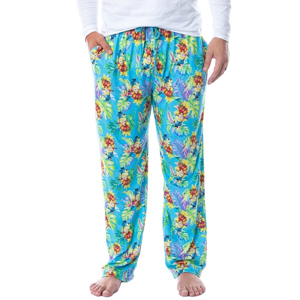 Despicable Me - Pantalones de pijama para dormir con estampado tropical de Minions para hombre, Azul, X-Large