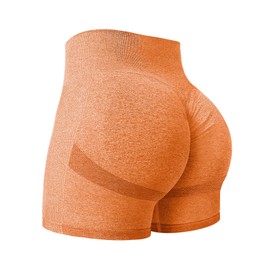 Yiifit Women's Seamless Scrunch Smile Contour Shorts, for Yoga, Running, Sports, Active Exercise, Fitness, #2 Orange