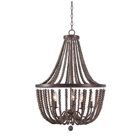 Kenroy Home 93132GBRZ Dumas 5 Light Wood Bead Chandelier with Gray Finish, Casual Style, 32" Height, 22" Width, 22" Depth