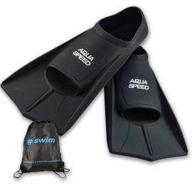 Aqua Speed Short Flippers For Adults And Children, High Tech Soft Training Flippers, Lightweight Short Flippers For Swimming Training, black, 33/34