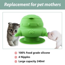 Puppy Bottles for Nursing,Puppy Milk feeders for Multiple Puppies Nipple,Puppy Feeder Milk Bowl,4 Nipples Silicone Puppy Nursing Station,Feeder Bowl for Kittens, Puppies,Capacity 240ml（Green）