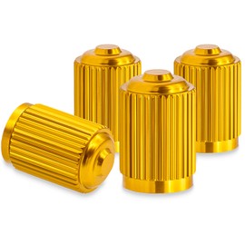MEAJOO 4PCS Car Tire Valve Stem Caps, Aluminum Wheel Valve Covers, Leak-Proof Air Caps Cover, with Rubber O-Ring, Universal for Cars, SUVs, Bike, Bicycles,Trucks and Motorcycles (Gold)