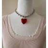 Unbranded Beaded Necklace With Big Large Red Glass Crystal Heart