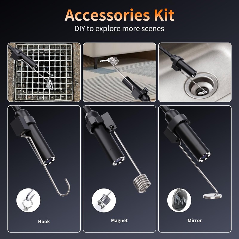 Dual-Lens Endoscope Camera with Light,Borescope Inspection Camera, 4.3" IPS Endoscope