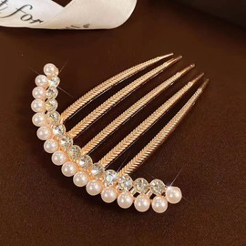 LOHGOU 2 Pcs Pearl Hair Side Combs Bride Rhinestone Hair Combs Clips for Women Girls Crystal Hair Clips Hair Accessories for Wedding Party Daily (A Style)