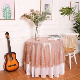 Eternal Beauty 127cm (50 inch) Round Sequin Tablecloth Wedding Party Banquet Table Cloths, Rose Gold