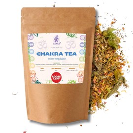 KUKER® Chakra Tea 50g Loose Leaf | Herbal Tea for Chakra Balance | Rose Hips Calendula Thyme Lavender Sideritis Scardica Rosa Damascena