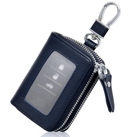 Gineman Smart Key Case, Storage of 2, Double Zipper, Genuine Leather, Clear Window, For Women, Men's, Leather, Large Capacity, Includes Carabiner, Father's Day, Mother's Day, Respect for the Aged Day,