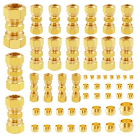 Ailbiuko 53 PCS DOT Brass Compression Air Brake Nylon Tubing Fittings,Straight Union Fitting Assortment Kit 1/4" 1/8" 3/8" 1/2" 5/8" for Truck or Industrial Air System