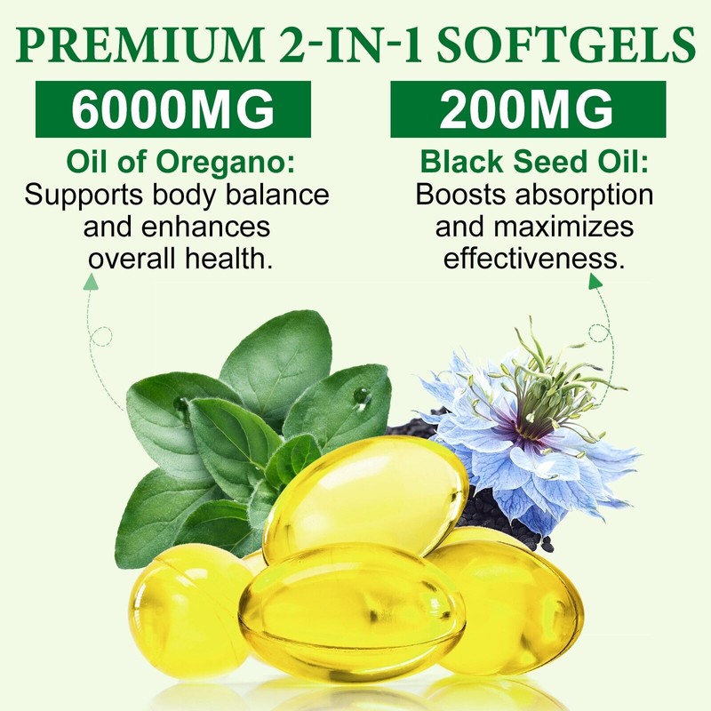 Maani Essence Organic Oregano Oil 6000mg 120 Softgel with Black